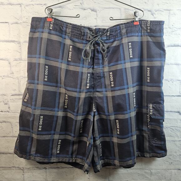 Big Dogs Swim Trunks Mens 3X Blue Dogs Beach Mesh Lined Elastic Waist Drawstring - Picture 1 of 5